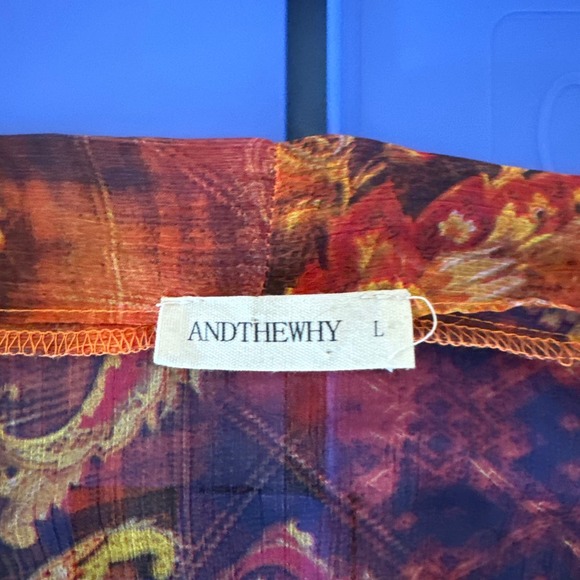 AndTheWhy Rust Oversized Paisley‎ Tie Front Top Large Pre-owned - Picture 4 of 6